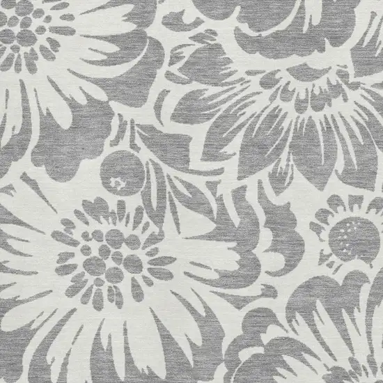 Gray And Ivory Floral Washable Area Rug With UV Protection Photo 9