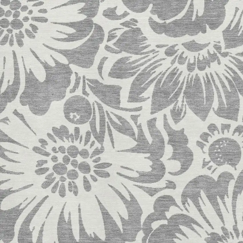 Gray And Ivory Floral Washable Area Rug With UV Protection Photo 9