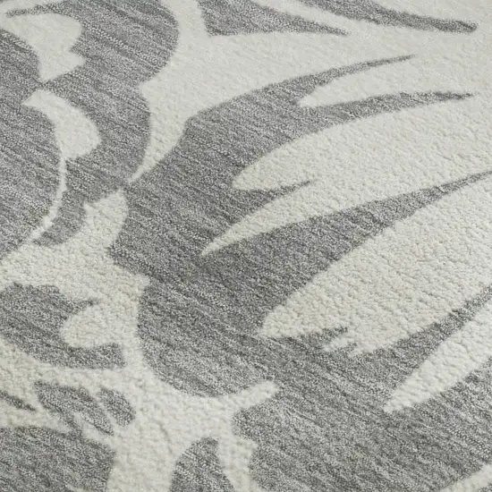 Gray And Ivory Floral Washable Area Rug With UV Protection Photo 8