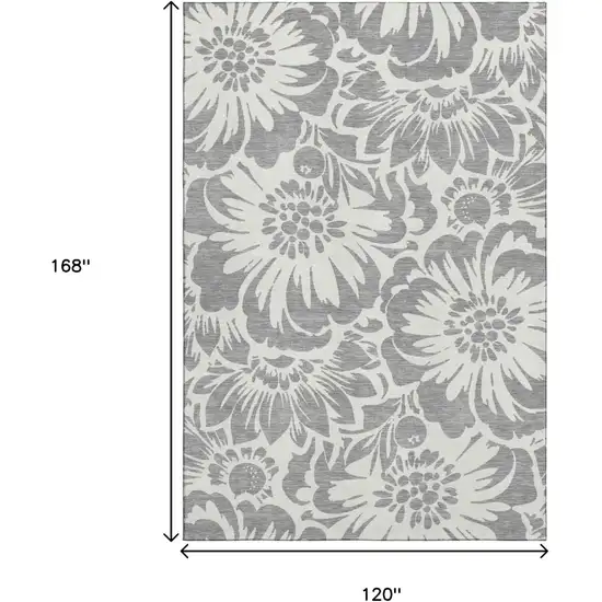 Gray And Ivory Floral Washable Area Rug With UV Protection Photo 6