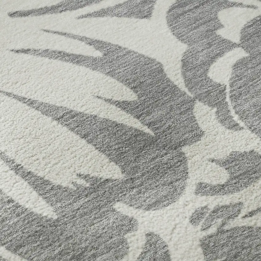 Gray And Ivory Floral Washable Area Rug With UV Protection Photo 3