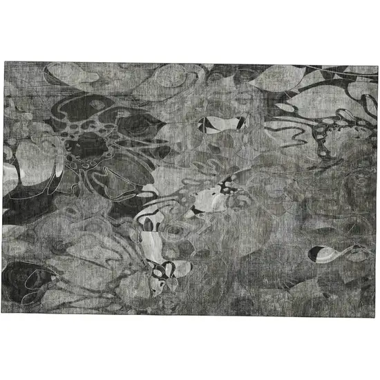 Gray And Ivory Abstract Distressed Washable Area Rug With UV Protection Photo 2