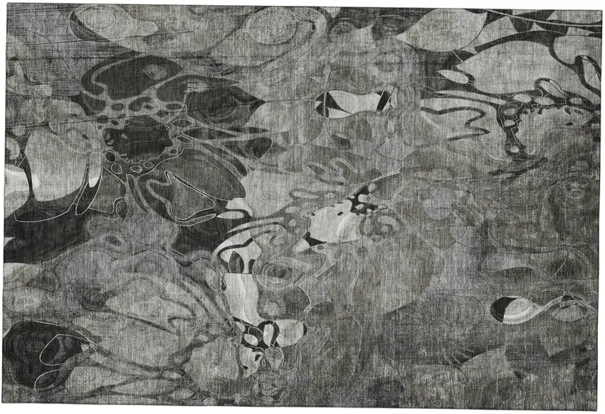 Gray And Ivory Abstract Distressed Washable Area Rug With UV Protection Photo 2