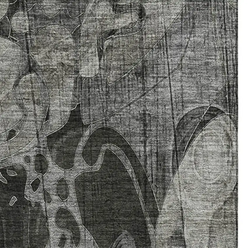 Gray And Ivory Floral Washable Area Rug With UV Protection Photo 4