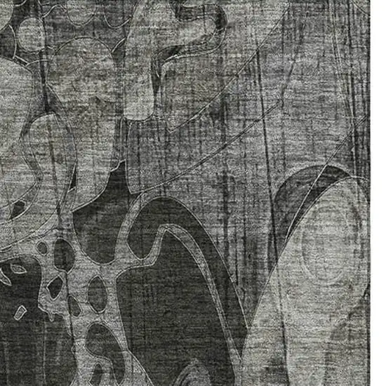 Gray And Ivory Floral Washable Area Rug With UV Protection Photo 3