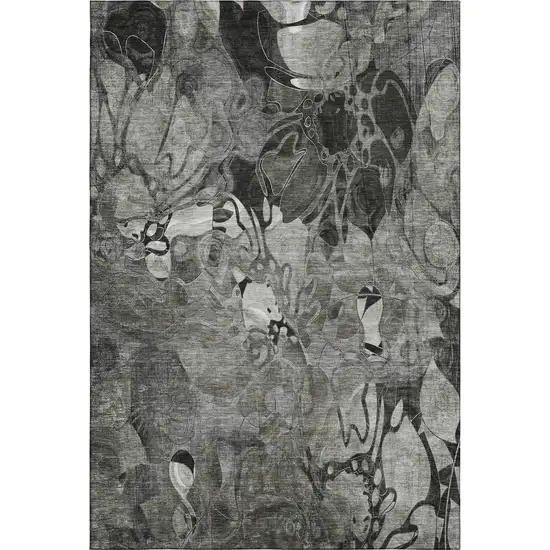 Gray And Ivory Floral Washable Area Rug With UV Protection Photo 1