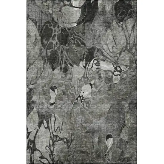 Gray And Ivory Floral Washable Area Rug With UV Protection Photo 4