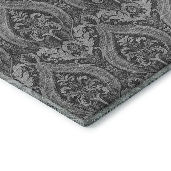 Gray And Ivory Floral Washable Area Rug With UV Protection Photo 7