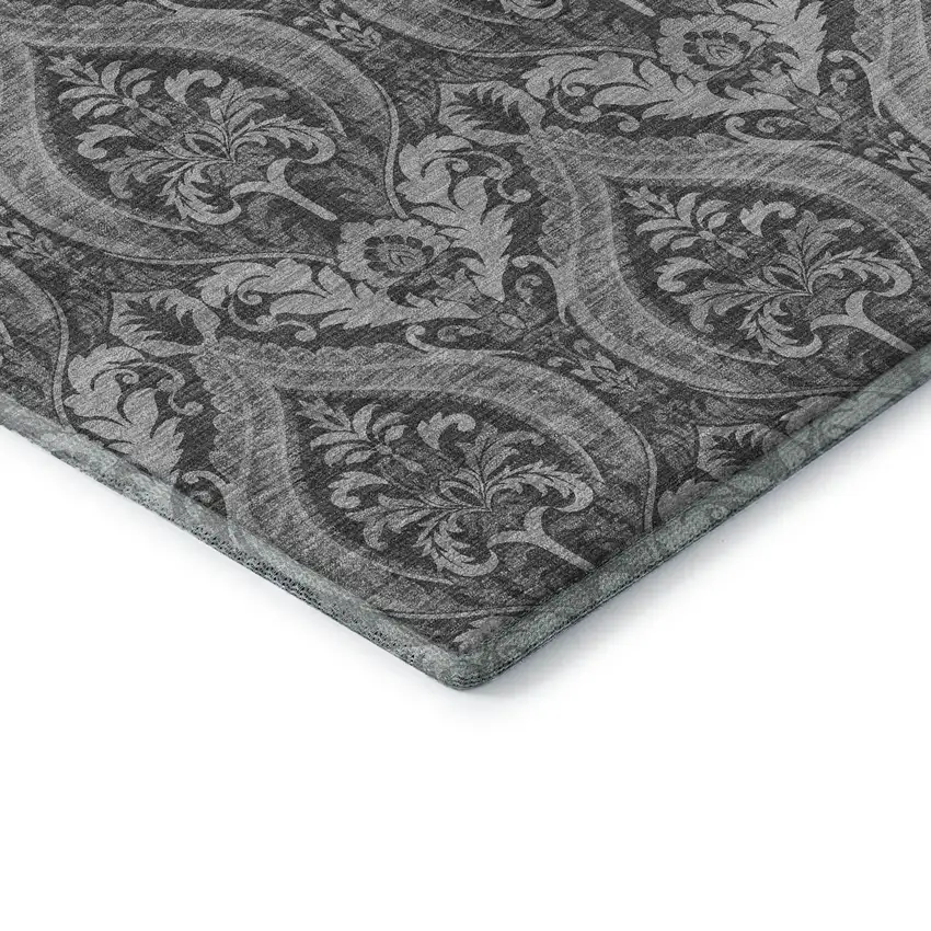 Gray And Ivory Floral Washable Area Rug With UV Protection Photo 7