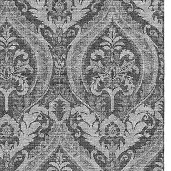 Gray And Ivory Floral Washable Area Rug With UV Protection Photo 3