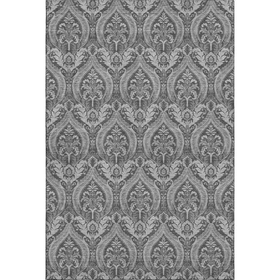 Gray And Ivory Floral Washable Area Rug With UV Protection Photo 1