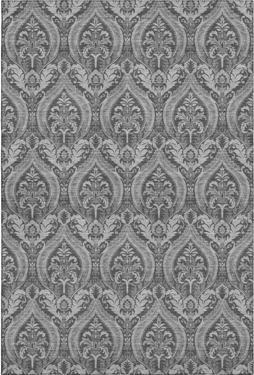 Gray And Ivory Floral Washable Area Rug With UV Protection Photo 1