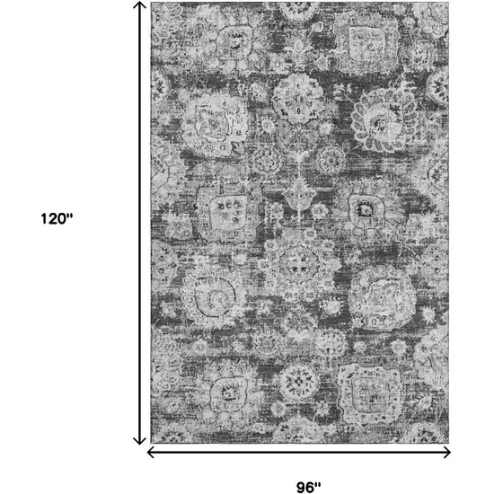 Gray And Ivory Floral Washable Area Rug With UV Protection Photo 3