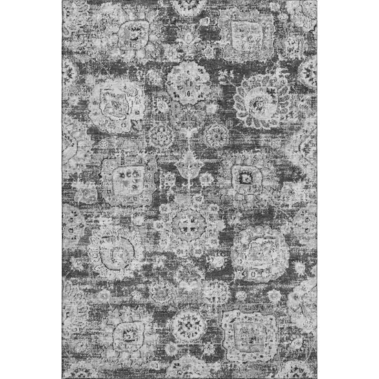 Gray And Ivory Floral Washable Area Rug With UV Protection Photo 1