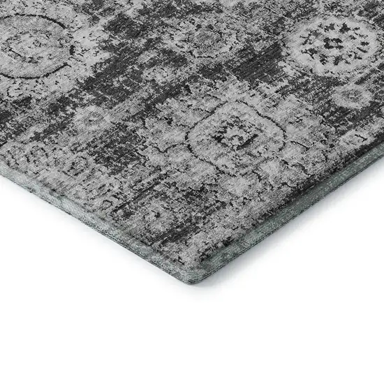 Gray And Ivory Floral Washable Area Rug With UV Protection Photo 8