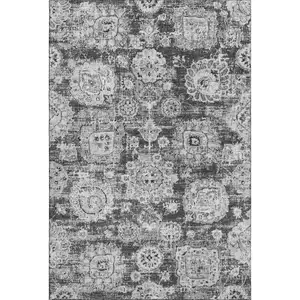 Photo of Gray And Ivory Floral Washable Area Rug With UV Protection