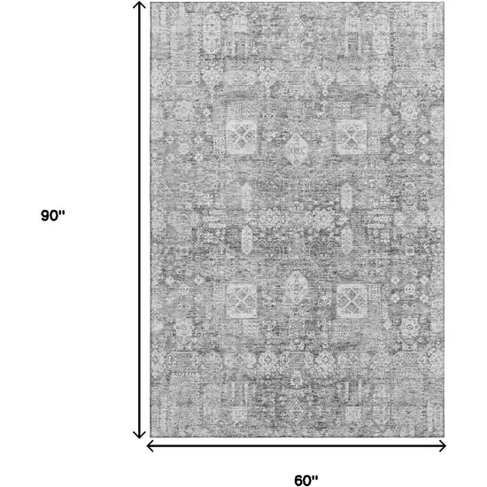 Gray And Ivory Floral Washable Area Rug With UV Protection Photo 9