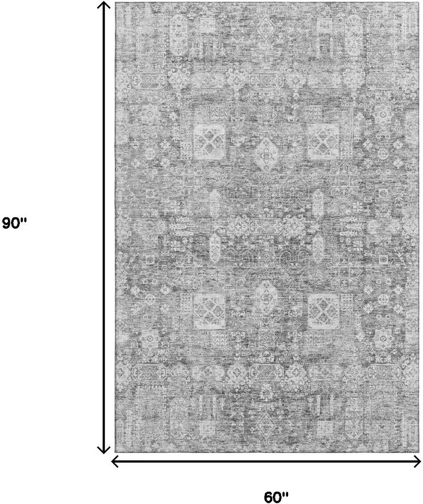Gray And Ivory Floral Washable Area Rug With UV Protection Photo 9