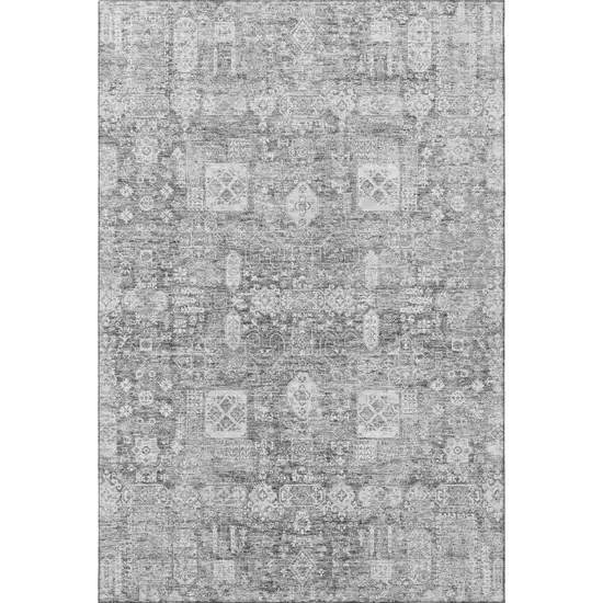 Gray And Ivory Floral Washable Area Rug With UV Protection Photo 2