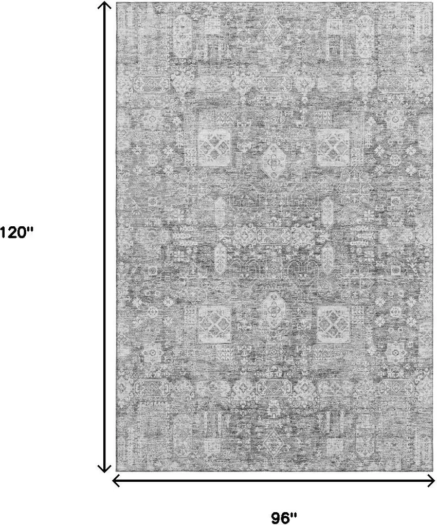 Gray And Ivory Floral Washable Area Rug With UV Protection Photo 3