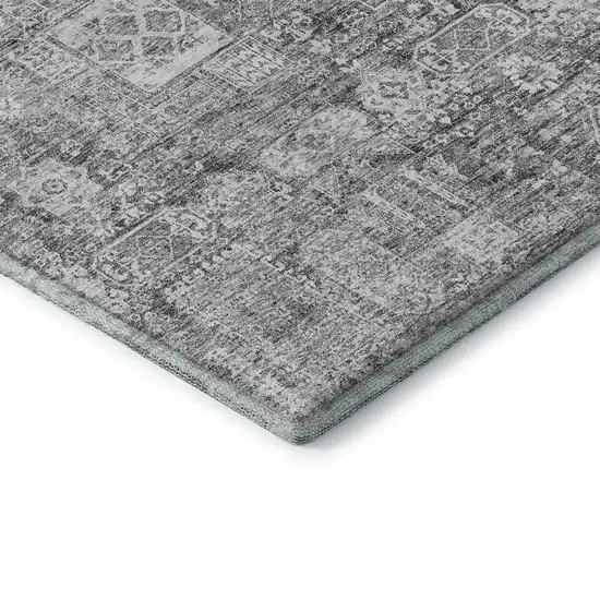 Gray And Ivory Floral Washable Area Rug With UV Protection Photo 7