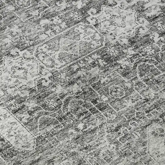 Gray And Ivory Floral Washable Area Rug With UV Protection Photo 9