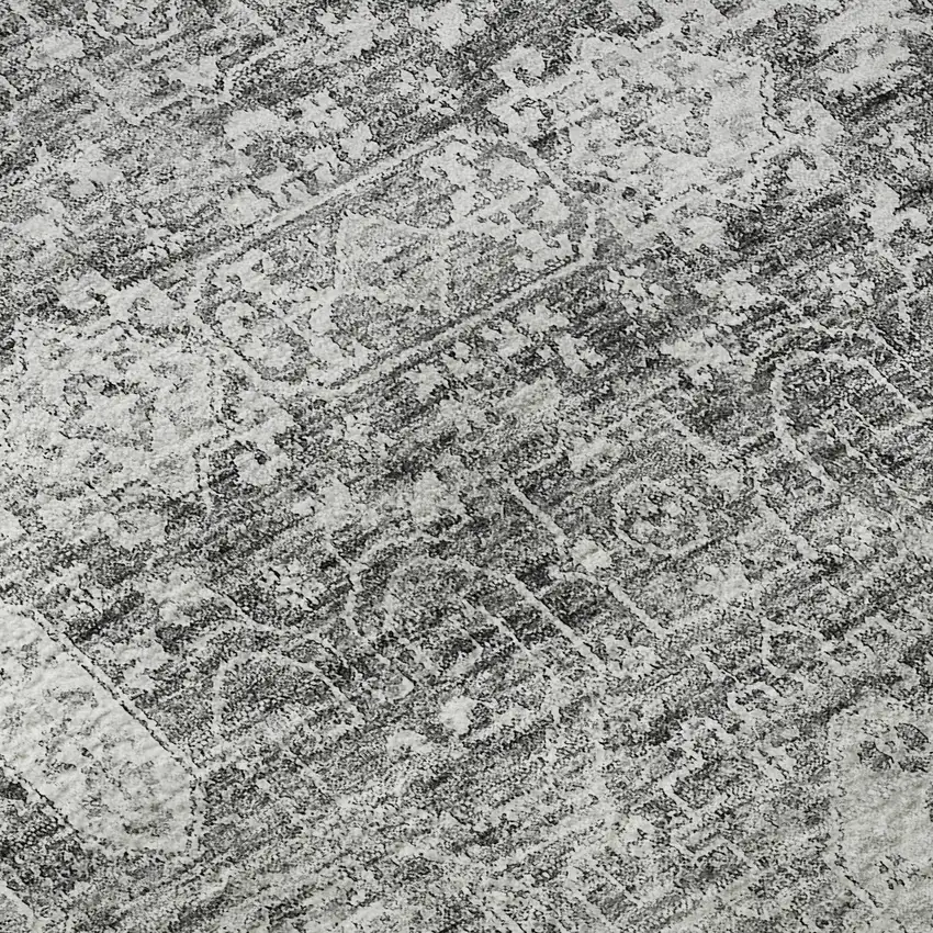 Gray And Ivory Floral Washable Area Rug With UV Protection Photo 9