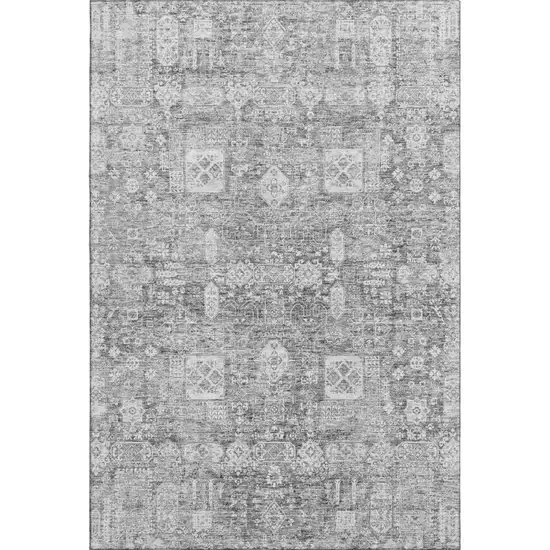 Gray And Ivory Floral Washable Area Rug With UV Protection Photo 1