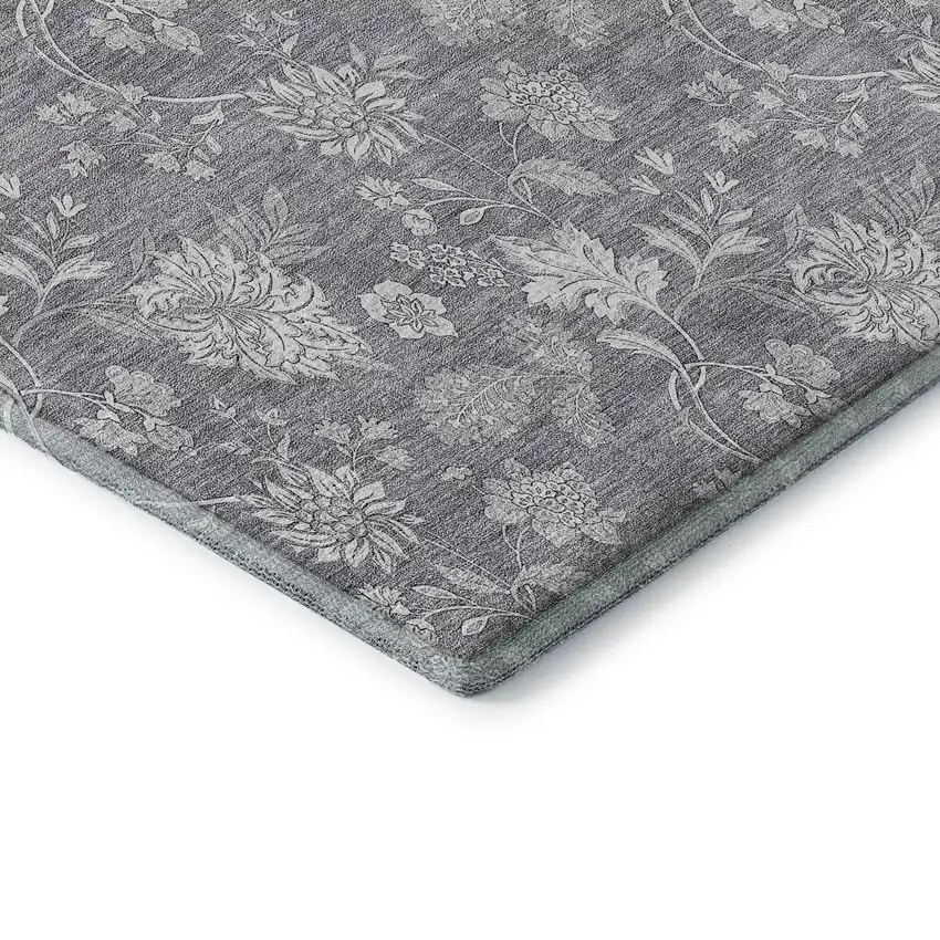 Gray And Ivory Floral Washable Area Rug With UV Protection Photo 7