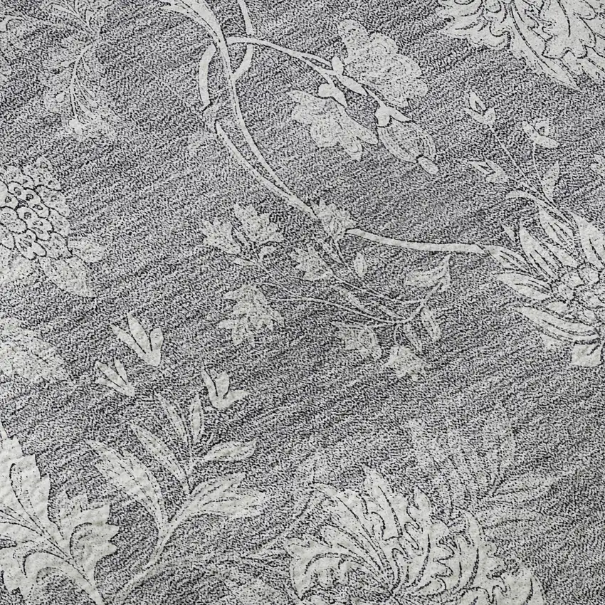 Gray And Ivory Floral Washable Area Rug With UV Protection Photo 9