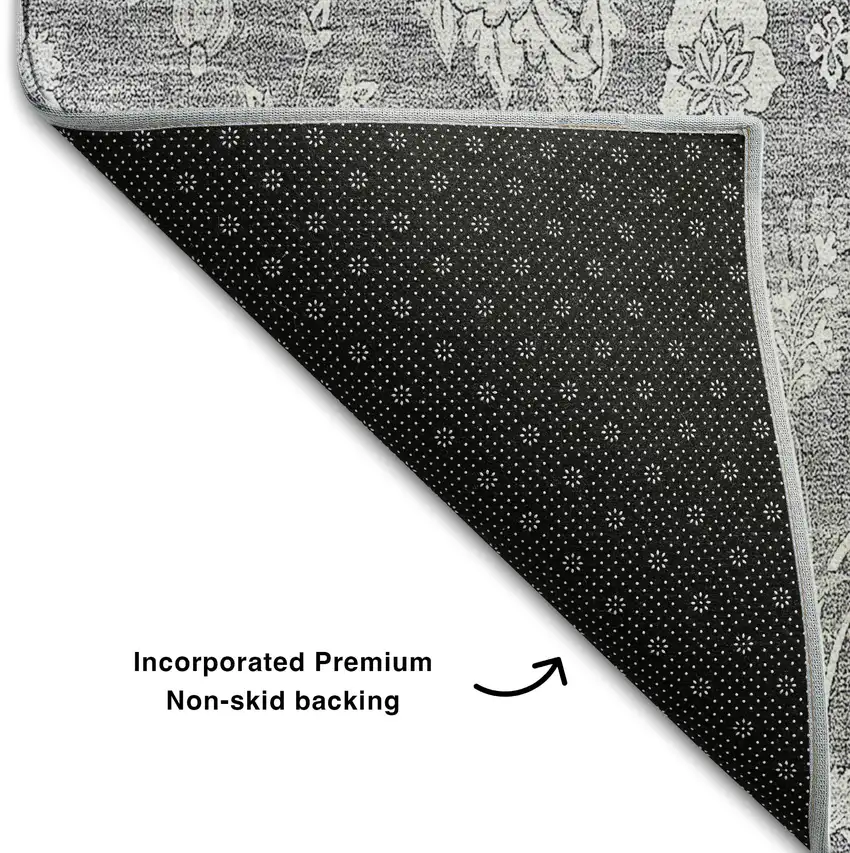 Gray And Ivory Floral Washable Area Rug With UV Protection Photo 6