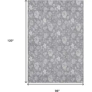 Photo of Gray And Ivory Floral Washable Area Rug With UV Protection