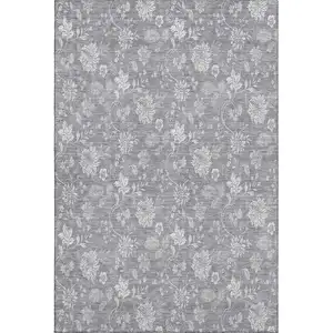Photo of Gray And Ivory Floral Washable Area Rug With UV Protection