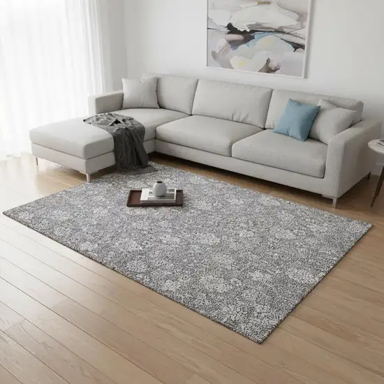 Gray And Ivory Floral Washable Area Rug With UV Protection Photo 2