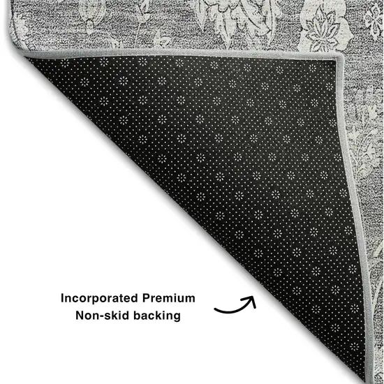 Gray And Ivory Floral Washable Area Rug With UV Protection Photo 7