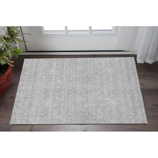 Gray And Ivory Floral Washable Area Rug With UV Protection Photo 2