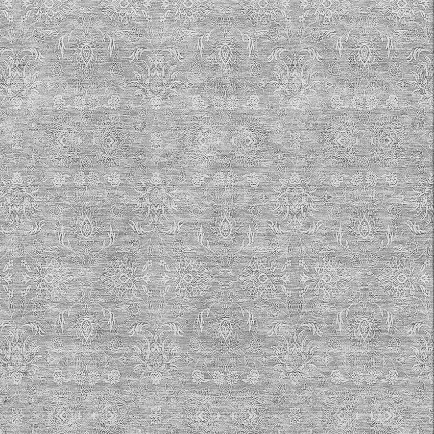 Gray And Ivory Floral Washable Area Rug With UV Protection Photo 3