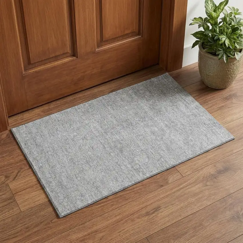 Gray And Ivory Floral Washable Area Rug With UV Protection Photo 1