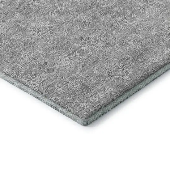 Gray And Ivory Floral Washable Area Rug With UV Protection Photo 8