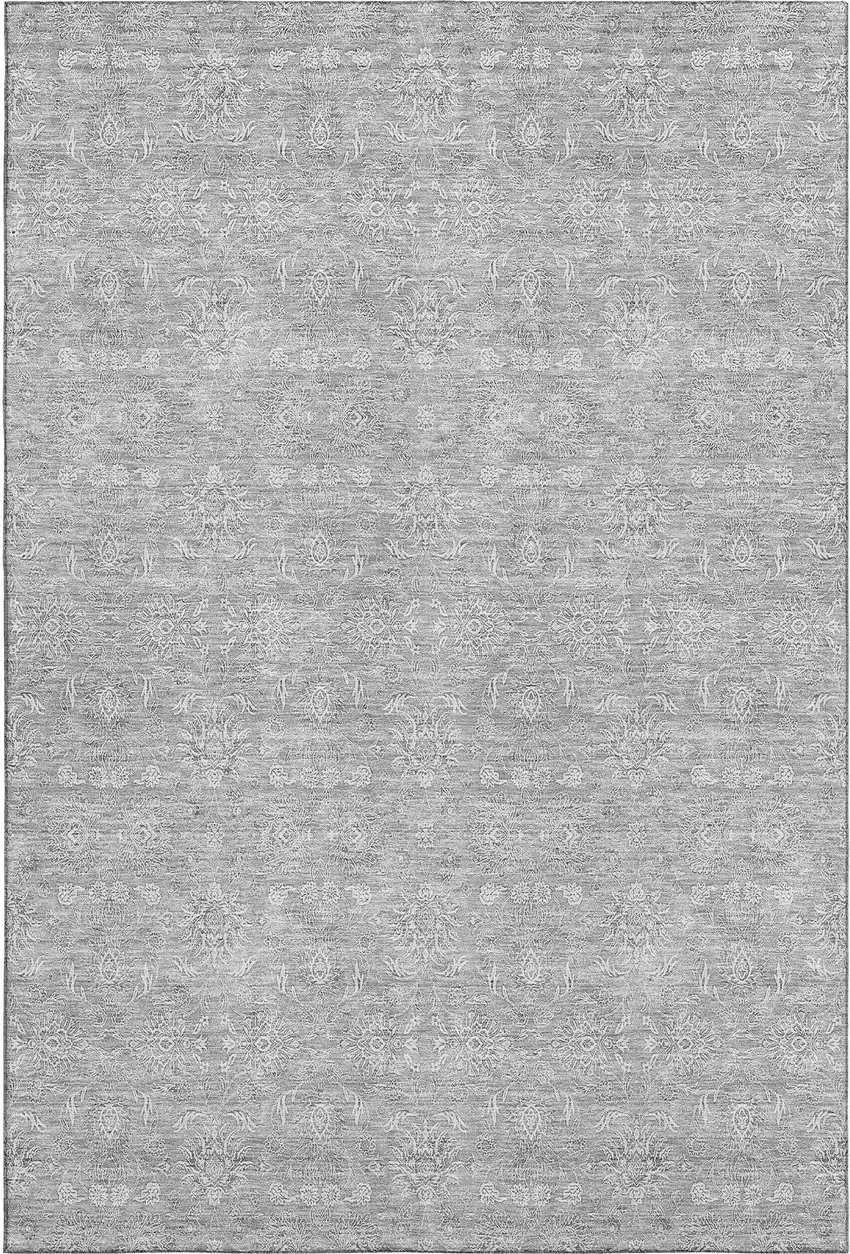 Gray And Ivory Floral Washable Area Rug With UV Protection Photo 1