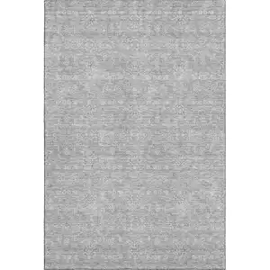 Photo of Gray And Ivory Floral Washable Area Rug With UV Protection
