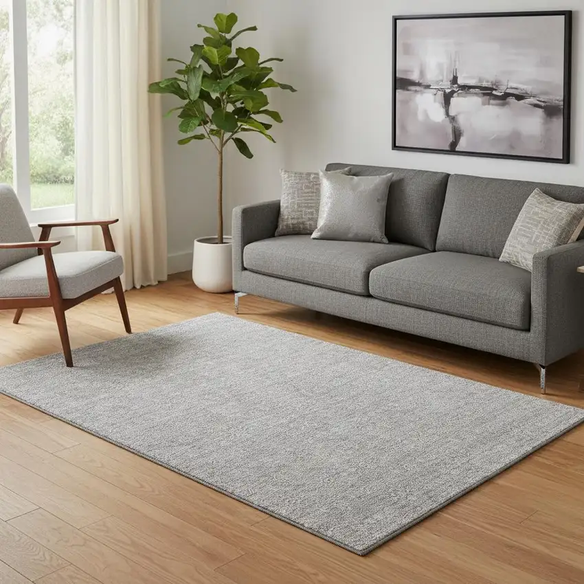 Gray And Ivory Floral Washable Area Rug With UV Protection Photo 1