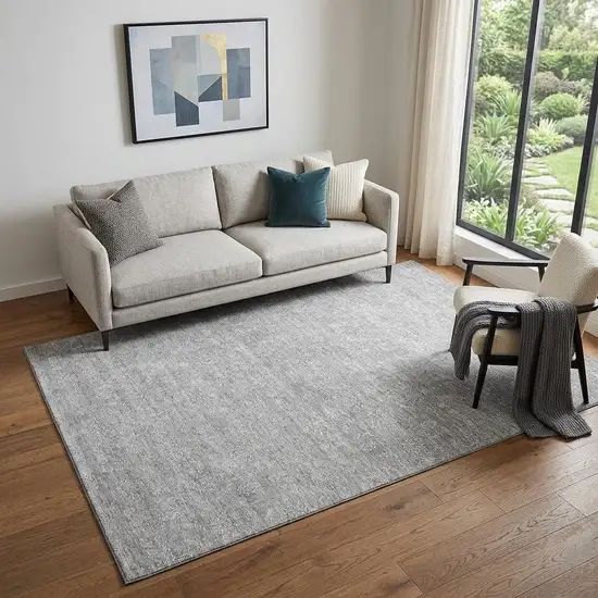 Gray And Ivory Floral Washable Area Rug With UV Protection Photo 1