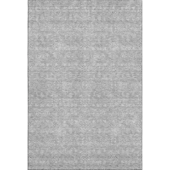 Gray And Ivory Floral Washable Area Rug With UV Protection Photo 2