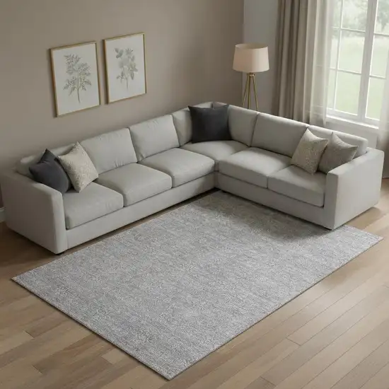 Gray And Ivory Floral Washable Area Rug With UV Protection Photo 2