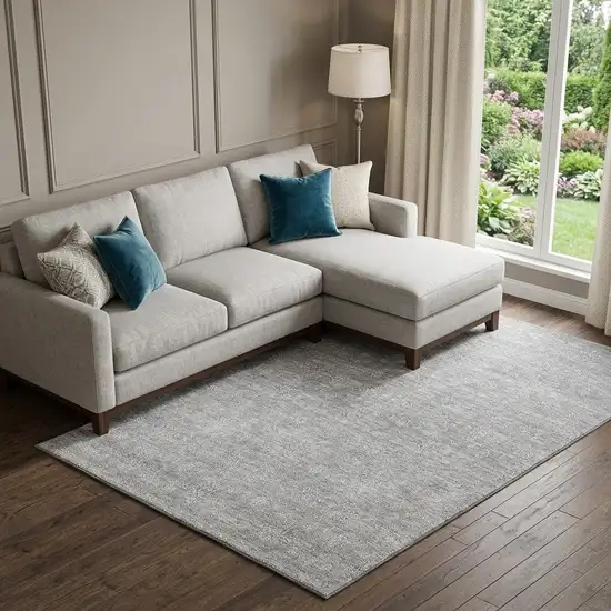 Gray And Ivory Floral Washable Area Rug With UV Protection Photo 1