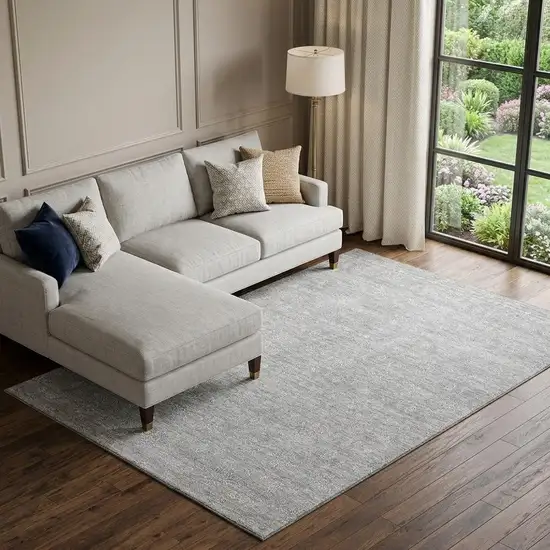 Gray And Ivory Floral Washable Area Rug With UV Protection Photo 1
