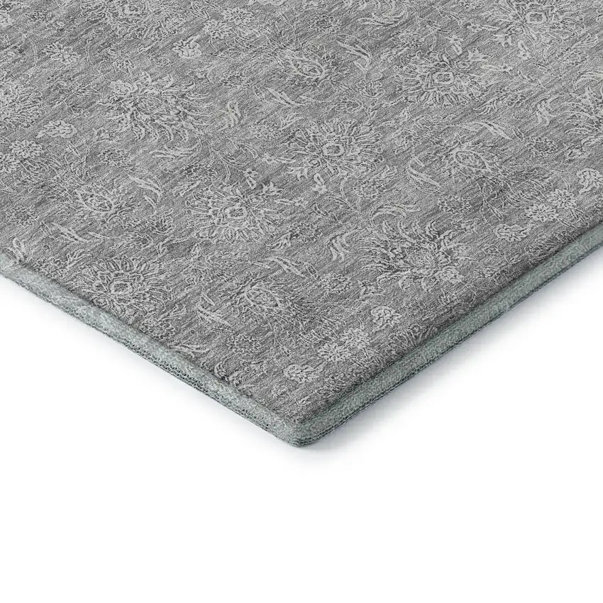 Gray And Ivory Floral Washable Area Rug With UV Protection Photo 6