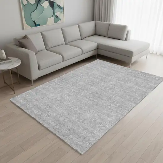 Gray And Ivory Floral Washable Area Rug With UV Protection Photo 1