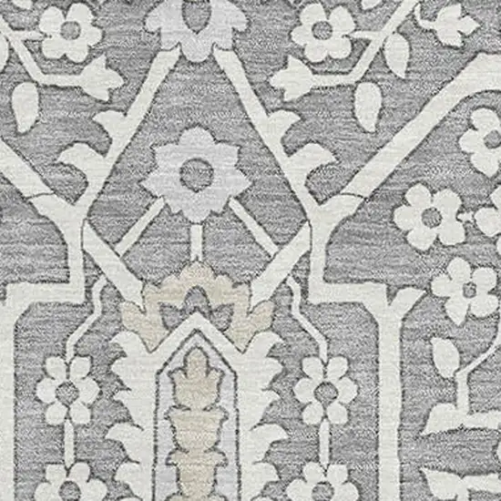Gray And Ivory Floral Washable Area Rug With UV Protection Photo 4